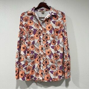 Duluth Trading Co Sidewinder Orange Purple Floral Hiking Shirt Women’s XL Large